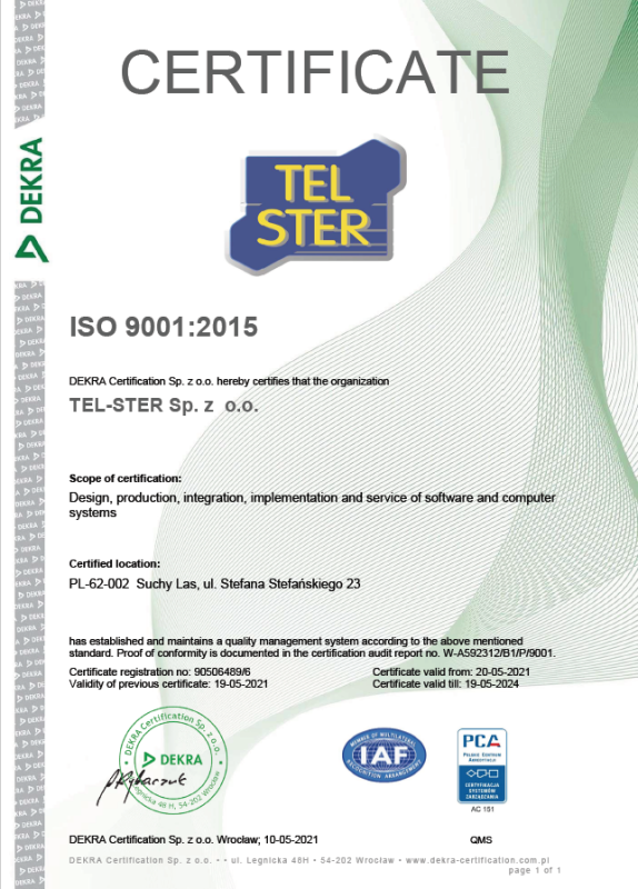 ISO 9001 | TEL-STER Sp. z o.o. Poland
