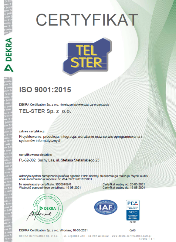 ISO 9001 | TEL-STER Sp. z o.o.