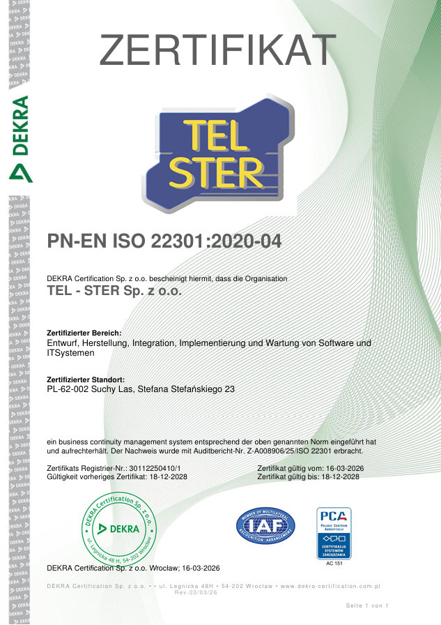 ISO 22301 | TEL-STER Sp. z o.o.