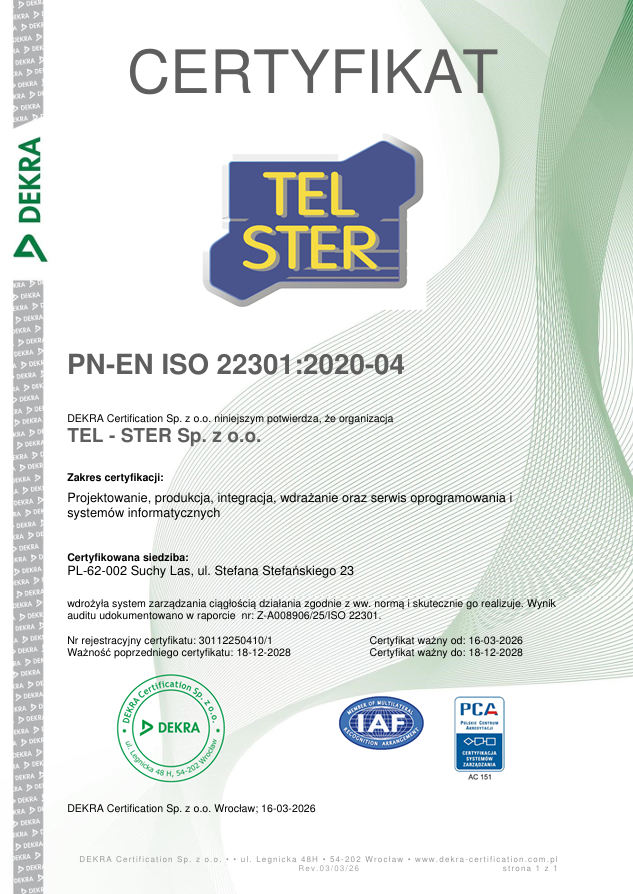 ISO 22301 | TEL-STER Sp. z o.o.