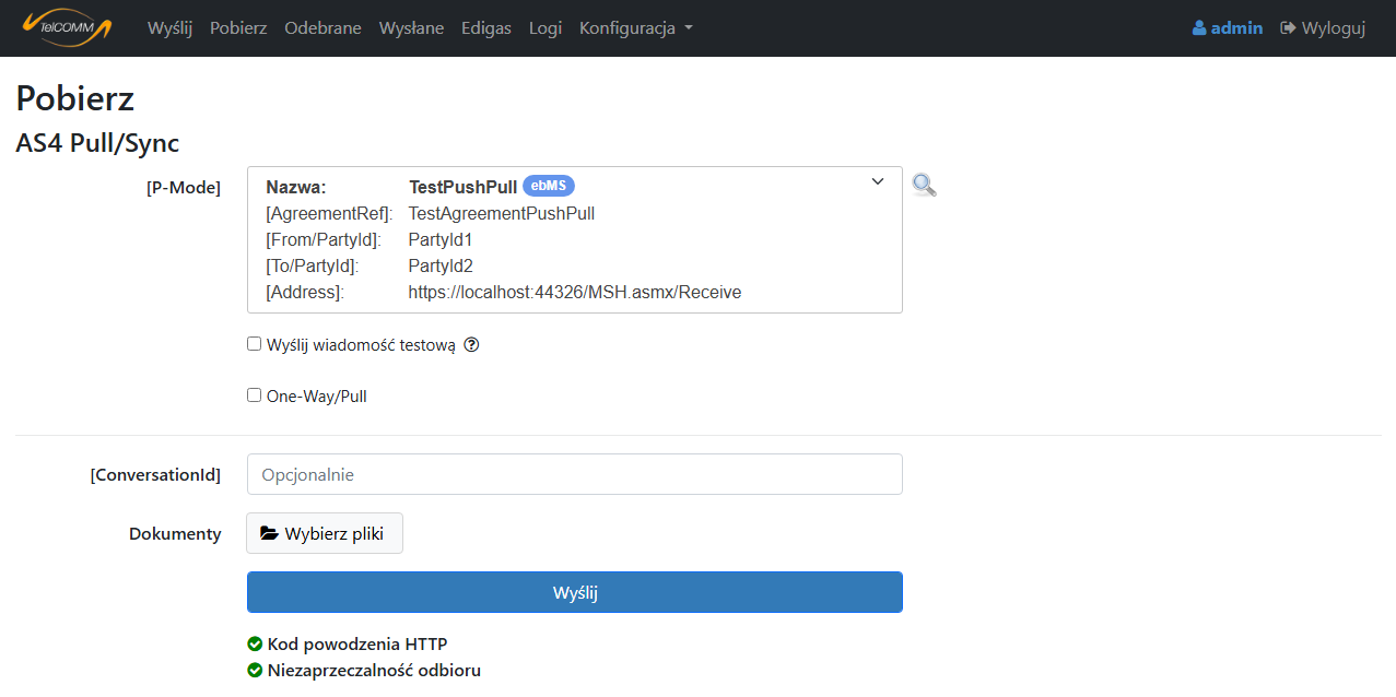 TEL-STER | TelCOMM | B2B | AS4 | EDIG@S | Ekran „Pobierz” – po analizie odpowiedzi Rysunek 2. Ekran „Pobierz” – po analizie odpowiedzi |protokół AS4 | AS4 | B2B| Edigas | EDIG@S