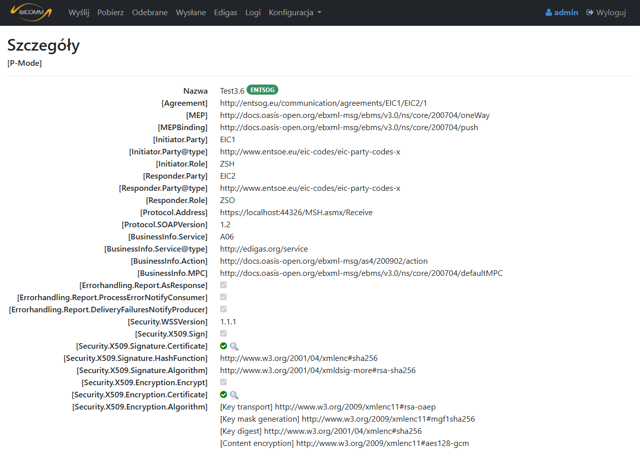 TEL-STER | TelCOMM | B2B | AS4 | EDIG@S | Ekran Szczegóły P-Mode Szczegóły P-Mode | AS4 | B2B| Edigas | EDIG@S