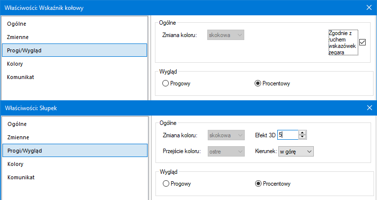 Rys. 2. Wykres kołowy - zakładka Progi/Wygląd | TelWin SCADA 7.03